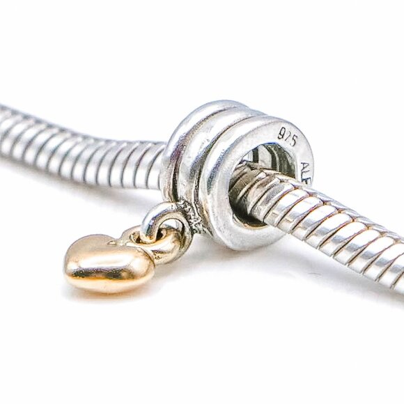 PANDORA Retired Dangling Heart Sterling Silver Dangle Charm With 14K Gold Heart - Picture 4 of 5